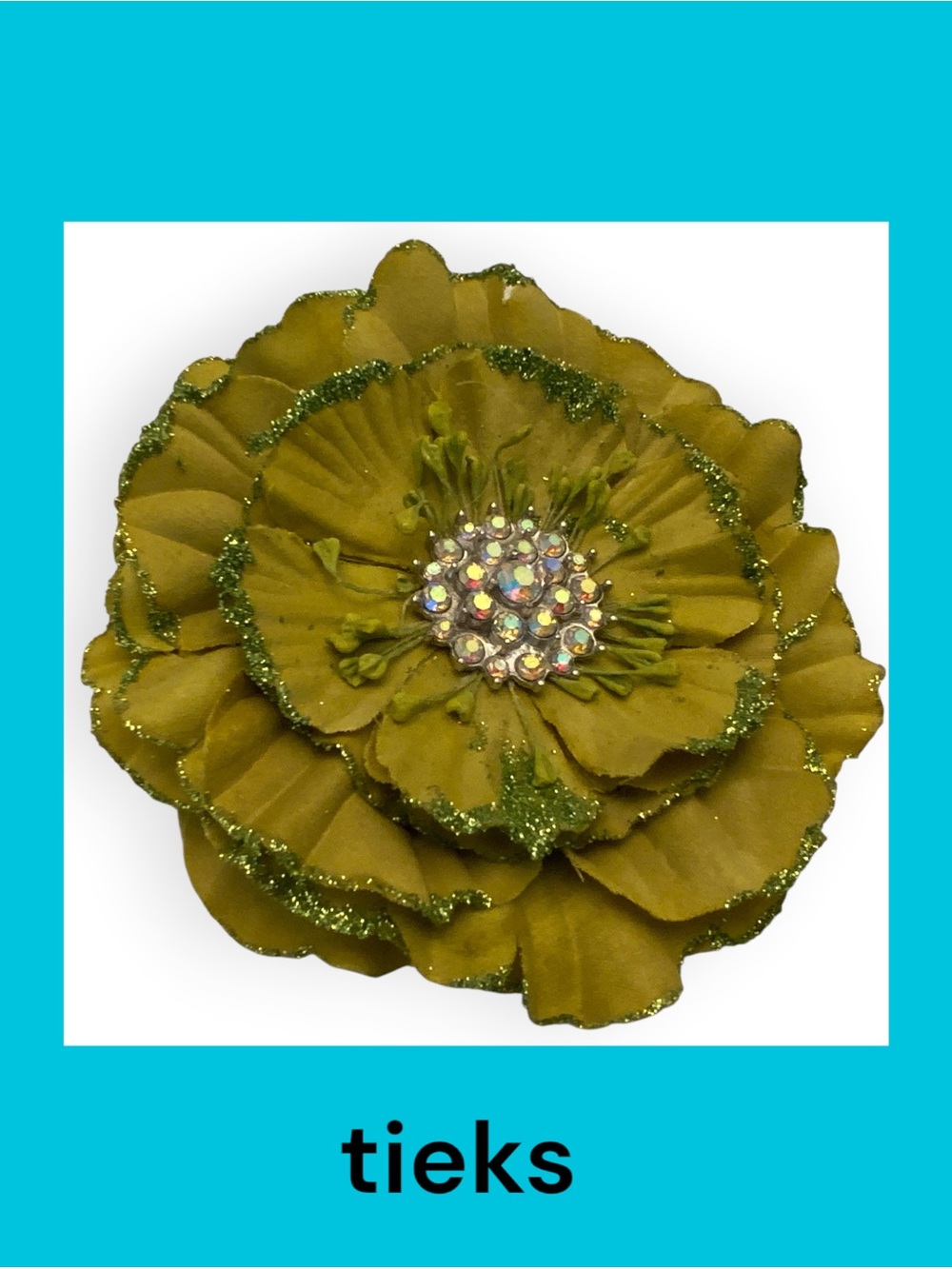 Tieks Olive Green Glitter Flower with Rhinestone Center